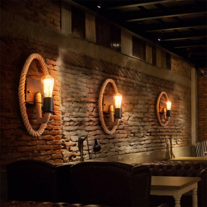 BowLift | Running Shape Rope Wall Light Rustic 1-Head Corridor Wall Lamp with Track Light Design in Wood