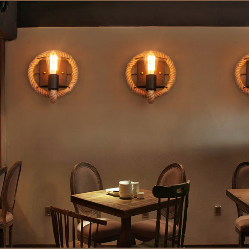 BowLift | Running Shape Rope Wall Light Rustic 1-Head Corridor Wall Lamp with Track Light Design in Wood
