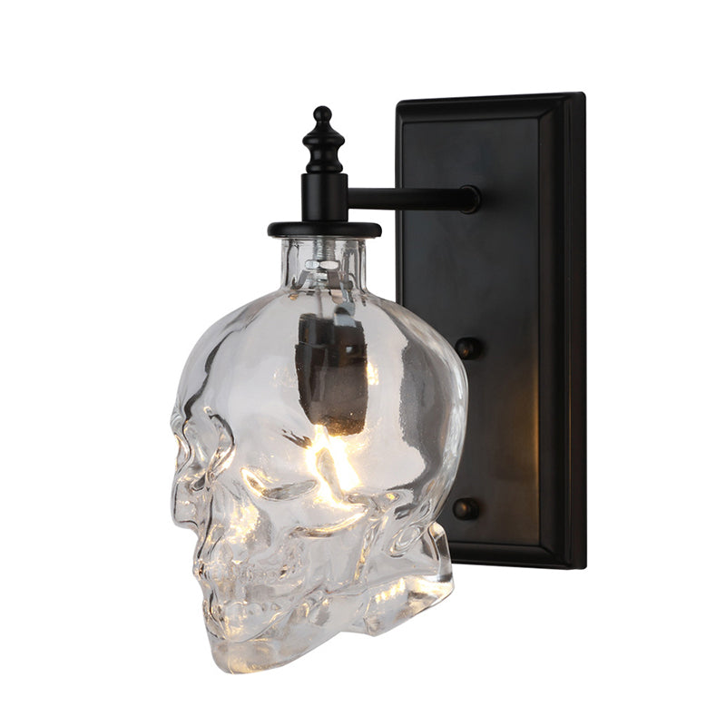 BowLift | Clear Glass Skull Wall Light Art Deco 1 Head Black Wall Lamp for Bedroom