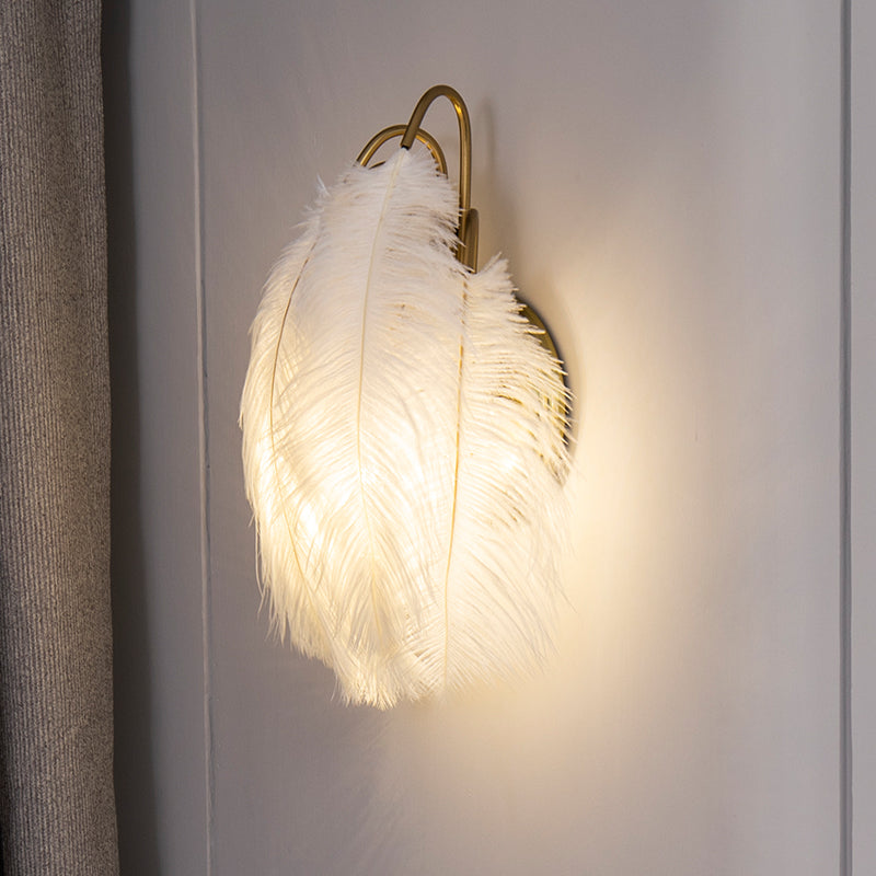 BowLift | 2 Light Modern Metal Wall Sconce Feather Shade Wall Lighting for Bedroom