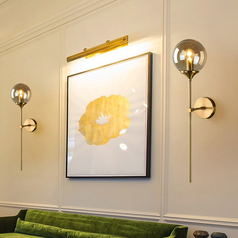 BowLift | Brass Pencil Arm Wall Lamp Postmodern 1 Head Metal Wall Light with Ball Glass Shade