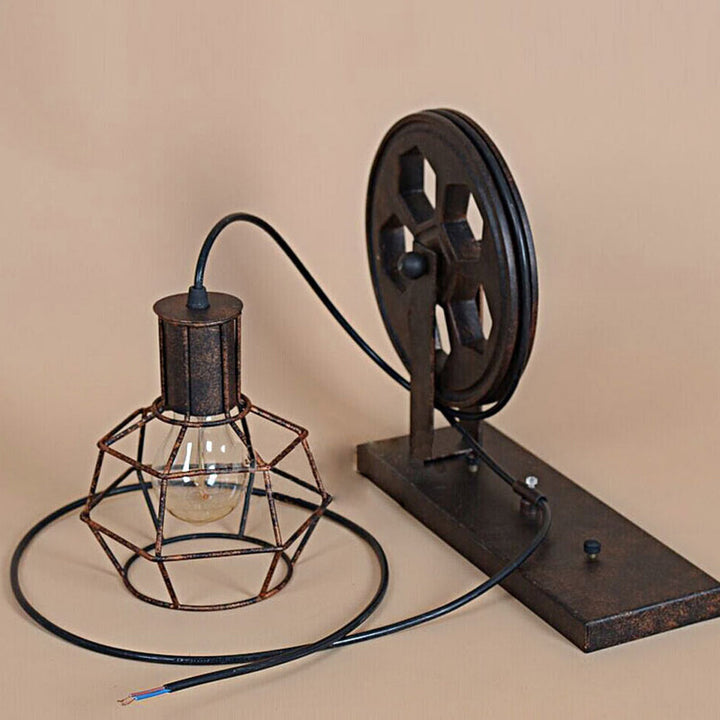 BowLift | Spherical Wire Cage Foyer Wall Lamp Rustic Iron 1-Light Bedroom Wall Mount Lamp with Pulley