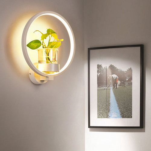 BowLift | Decorative Halo LED Wall Sconce Metal Bedroom Wall Light with Glass Hydroponic Pot