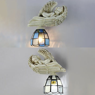 BowLift | Har Engell Wall Sconce Light with Colored Glass Dome Shade 1 Light Loft Wall Lamp in White/Blue