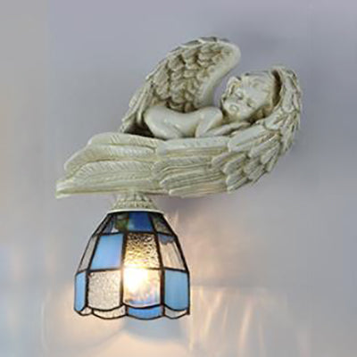 BowLift | Har Engell Wall Sconce Light with Colored Glass Dome Shade 1 Light Loft Wall Lamp in White/Blue
