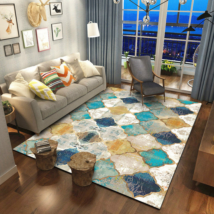 BowLift | Olden Geometric Printed Carpet Multicolored Synthetic Carpet Non-Slip Rug Stain-Resistant Carpet for the living room