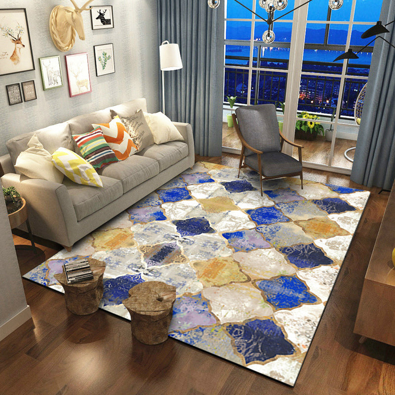 BowLift | Olden Geometric Printed Carpet Multicolored Synthetic Carpet Non-Slip Rug Stain-Resistant Carpet for the living room