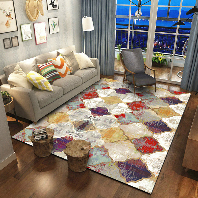 BowLift | Olden Geometric Printed Carpet Multicolored Synthetic Carpet Non-Slip Rug Stain-Resistant Carpet for the living room