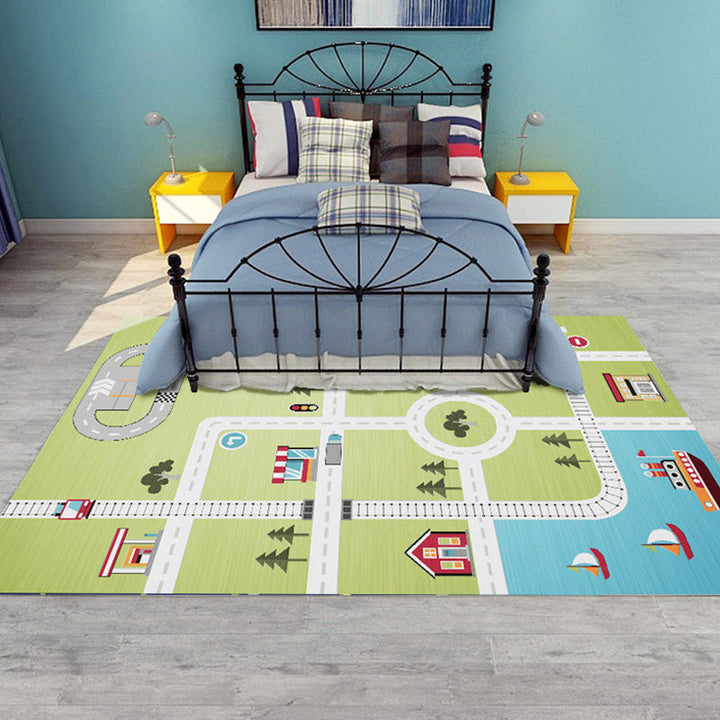 BowLift | Beautiful car-printed carpet multicolor cotton blend area rug non-slip stain-resistant easy-care indoor rug for children