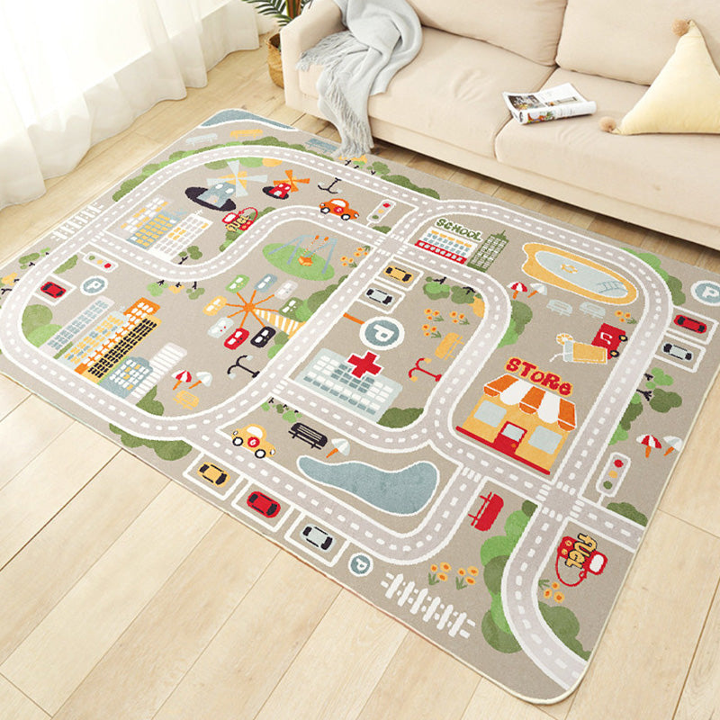 BowLift | Beautiful car-printed carpet multicolor cotton blend area rug non-slip stain-resistant easy-care indoor rug for children