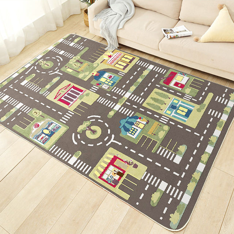 BowLift | Beautiful car-printed carpet multicolor cotton blend area rug non-slip stain-resistant easy-care indoor rug for children