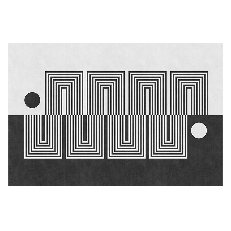 BowLift | Black Gray-White Striped Carpet Cotton Blend Novelty Area Rug Non-Slip Backing Machine Washable Indoor Rug for Room