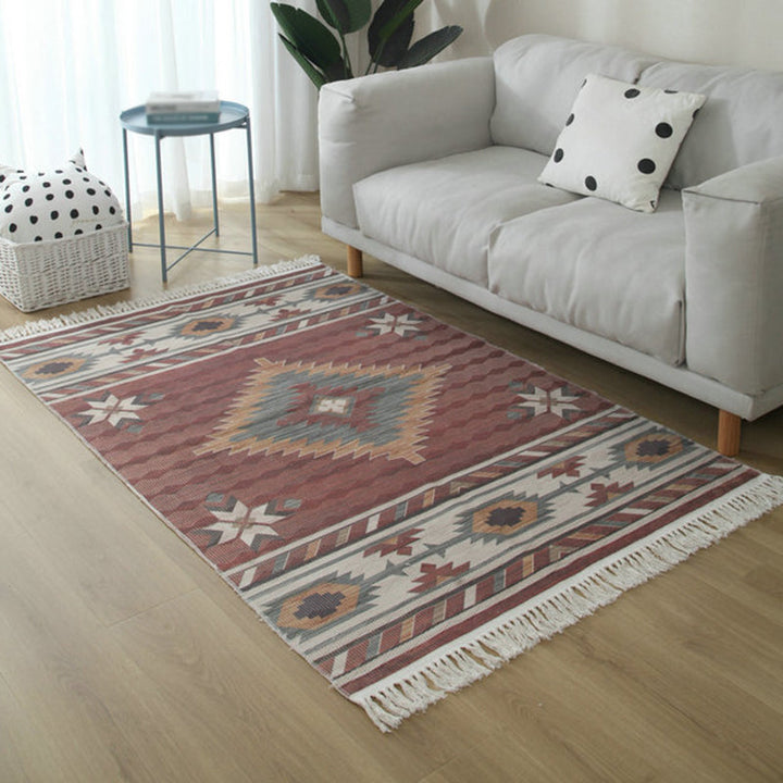 BowLift | Simple Living Room Rug Multicolored Geometric Printed Area Rug Cotton Pet Friendly Easy Care Indoor Rug
