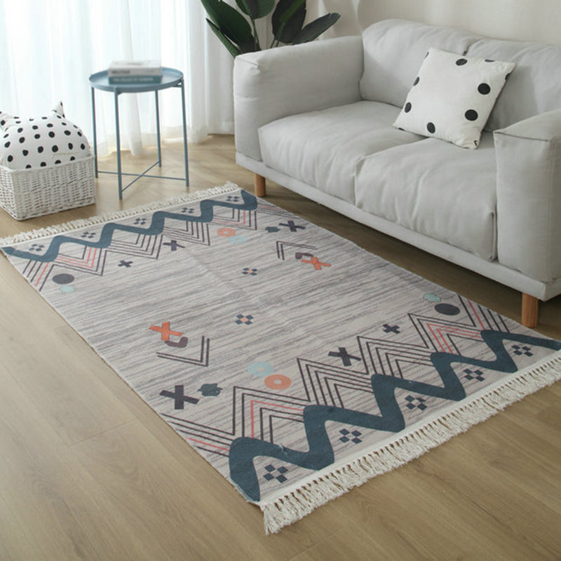 BowLift | Simple Living Room Rug Multicolored Geometric Printed Area Rug Cotton Pet Friendly Easy Care Indoor Rug