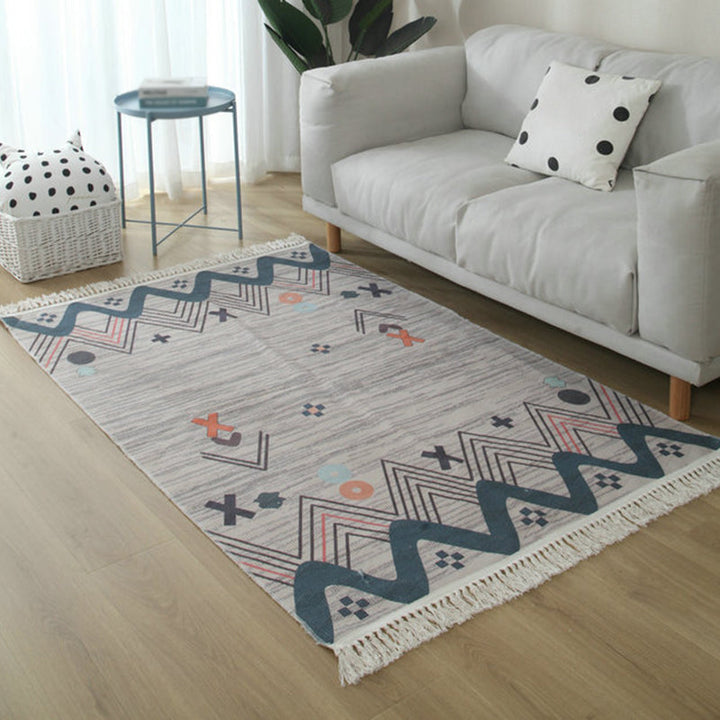 BowLift | Simple Living Room Rug Multicolored Geometric Printed Area Rug Cotton Pet Friendly Easy Care Indoor Rug