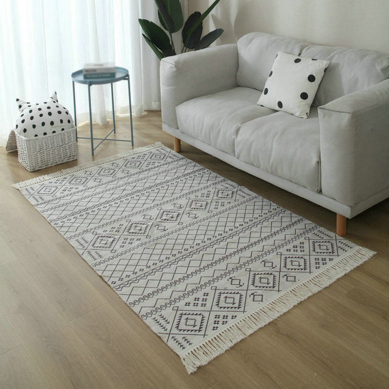 BowLift | Simple Living Room Rug Multicolored Geometric Printed Area Rug Cotton Pet Friendly Easy Care Indoor Rug