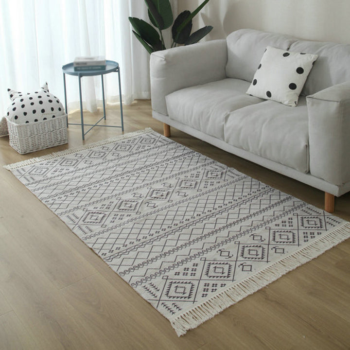 BowLift | Simple Living Room Rug Multicolored Geometric Printed Area Rug Cotton Pet Friendly Easy Care Indoor Rug