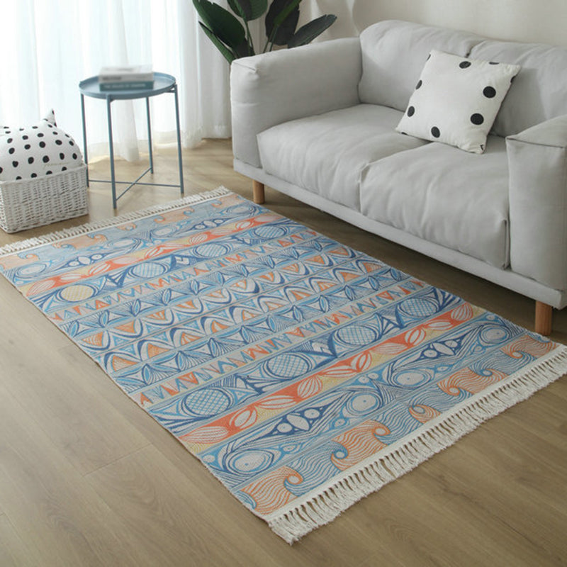 BowLift | Simple Living Room Rug Multicolored Geometric Printed Area Rug Cotton Pet Friendly Easy Care Indoor Rug