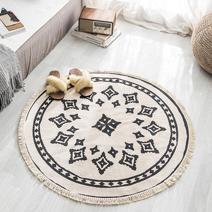 BowLift | Moroccan geometric printed carpet Multicolored cotton rug easy-care pet-friendly indoor rug for the bedroom