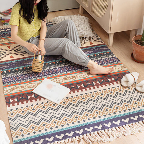 BowLift | Multicolored Bedroom Rug Western Geometric Printed Area Rug Cotton Easy Care Pet Friendly Indoor Rug