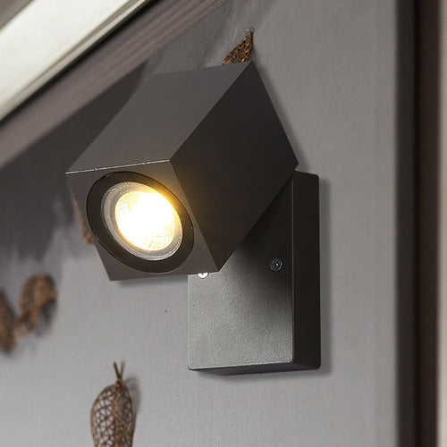 BowLift | Gray cubic shade wall light industrial style metallic LED patio adjustable wall mounted lamp