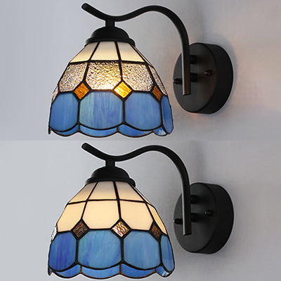 BowLift | Mediterranean Dome Wall Lighting with Curved Arm Colored Glass 1 Light Sconces in White/Clear