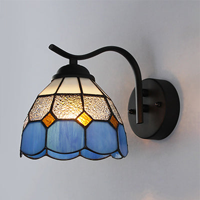 BowLift | Mediterranean Dome Wall Lighting with Curved Arm Colored Glass 1 Light Sconces in White/Clear