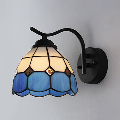 BowLift | Mediterranean Dome Wall Lighting with Curved Arm Colored Glass 1 Light Sconces in White/Clear
