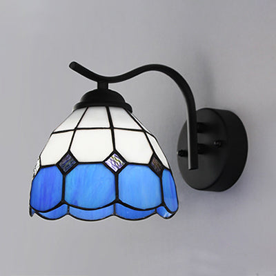 BowLift | Mediterranean Dome Wall Lighting with Curved Arm Colored Glass 1 Light Sconces in White/Clear