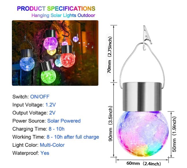 BowLift | Multicolor Crackle Glass Hanging Solar Light