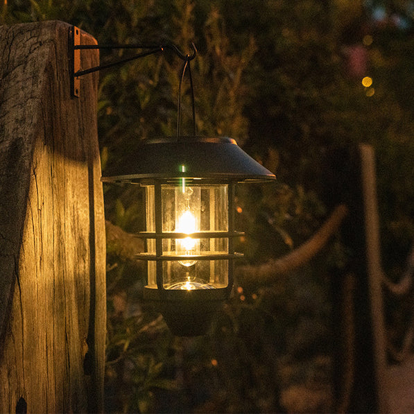 Contemporary Retro Solar Waterproof Aluminum Glass Lantern Cylinder 1-Light Hanging Wall Sconce Lamp For Outdoor Patio | Bowlift