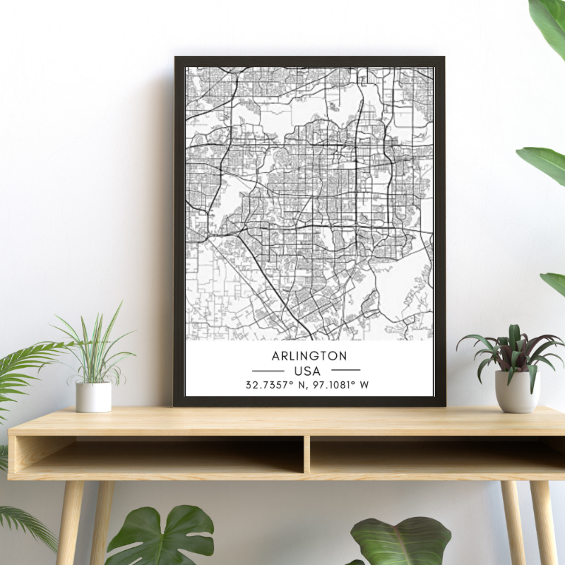 Arlington City Map - Canvas Wall Art Painting | Bowlift