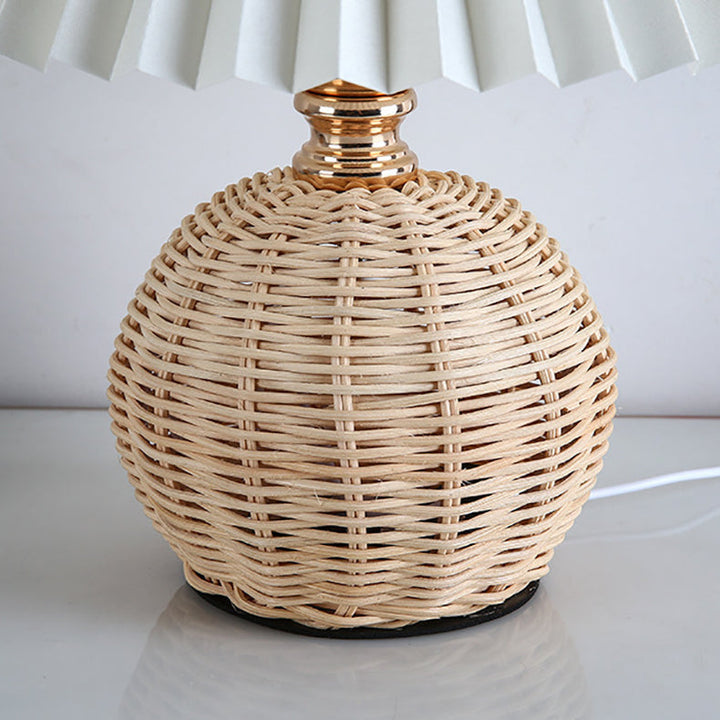 BowLift | RattaLume Nordic LED Table Lamp | Woven Rattan & Foldable Fabric Shade | Mood Light | Decor for the Bedroom