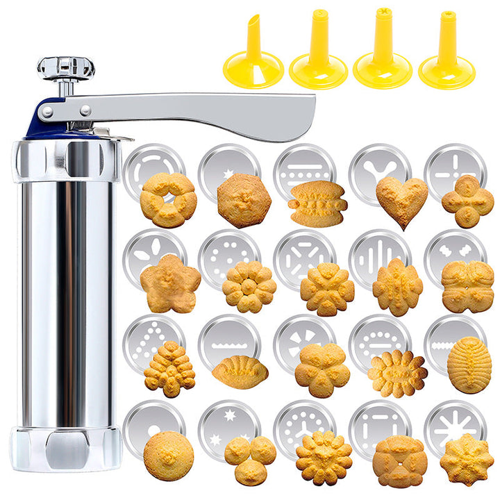 BowLift | Cookie Press Kit | 20 Stainless Steel Discs & 4 Nozzles | Adjustable Size & Easy Clean | BakeJoy