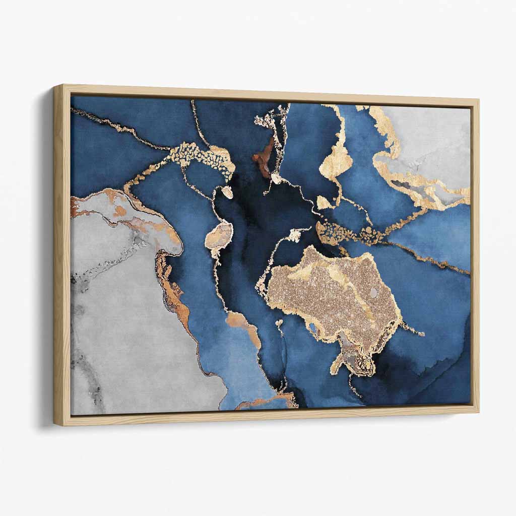 Abstract Navy Blue, Gray and Gold Canvas Art Print | Bowlift