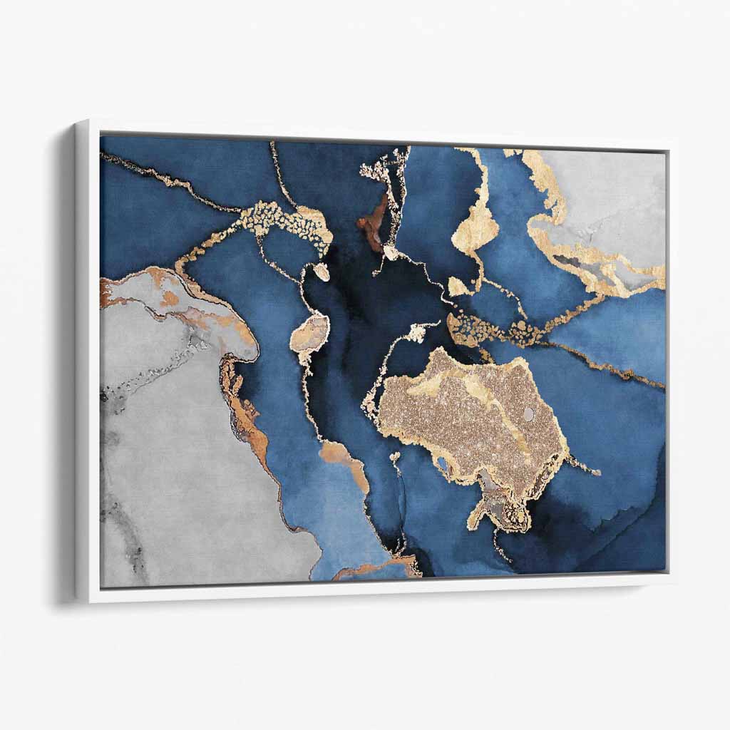 Abstract Navy Blue, Gray and Gold Canvas Art Print | Bowlift