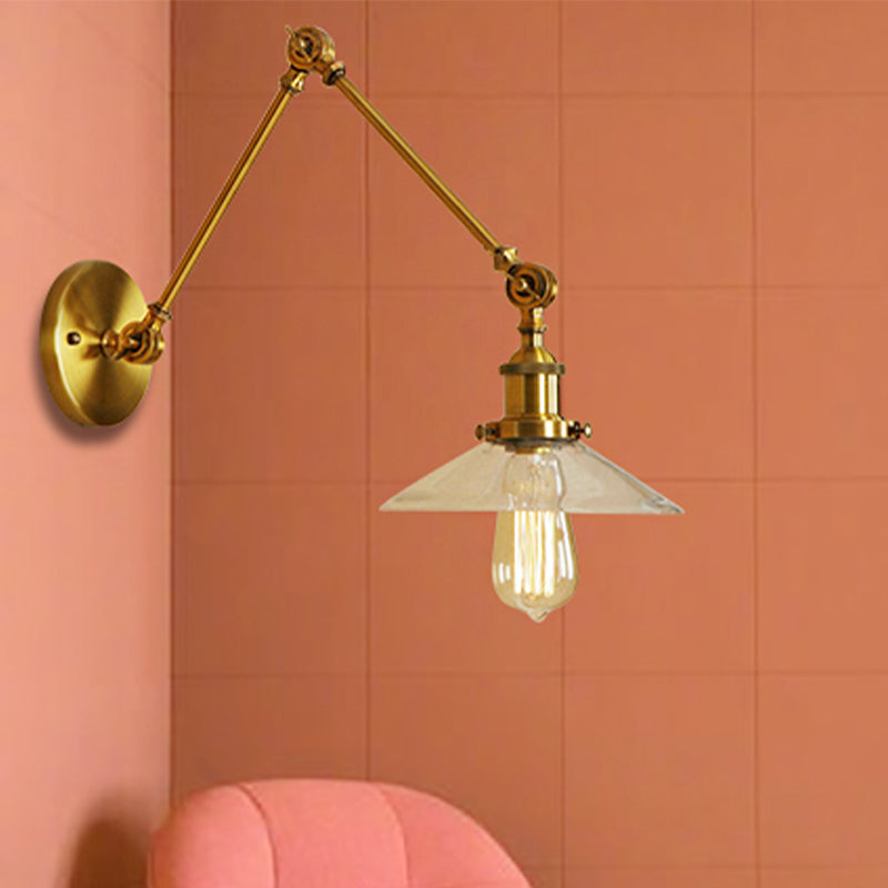 BowLift | Brass Cone Wall Lighting Country House Amber Glass 1 Light Living Room Wall Lamp Fixture