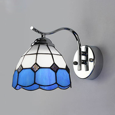 BowLift | Industrial Vintage Gooseneck Wall Lamp Woven Glass 1 Light Wall Fixture Lighting in Clear/Blue