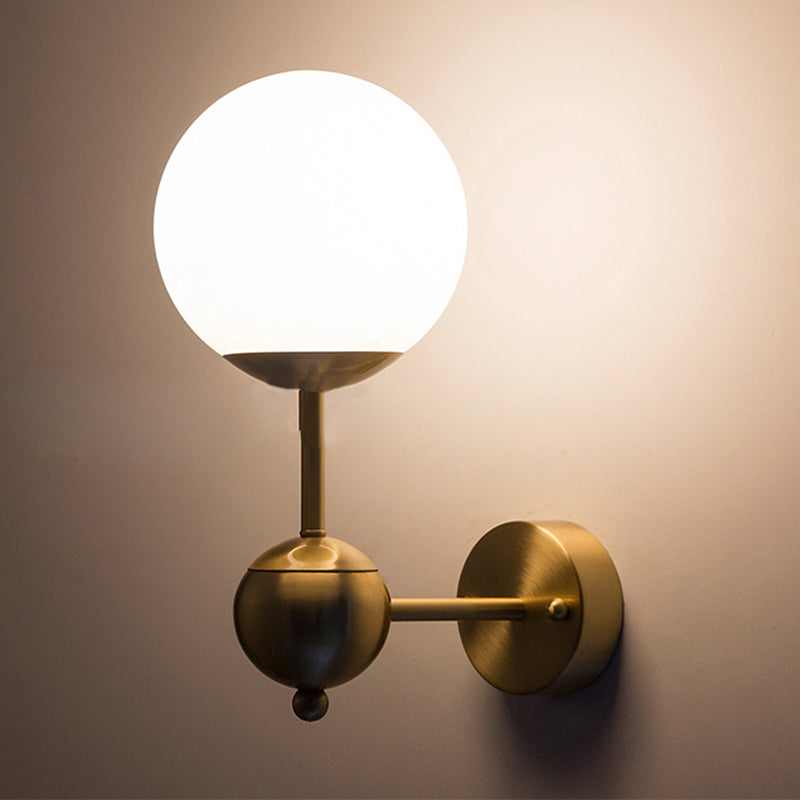 BowLift | Modern Globe Wall Lighting Fixture 1 Lamp White Glass Wall Lamp in Brass for Bathroom