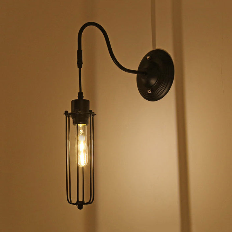 BowLift | Metal Cylinder/Hexagonal Engaged Wall Lamp Farm 1 Lamp Restaurant Wall Mount Fixture in Black
