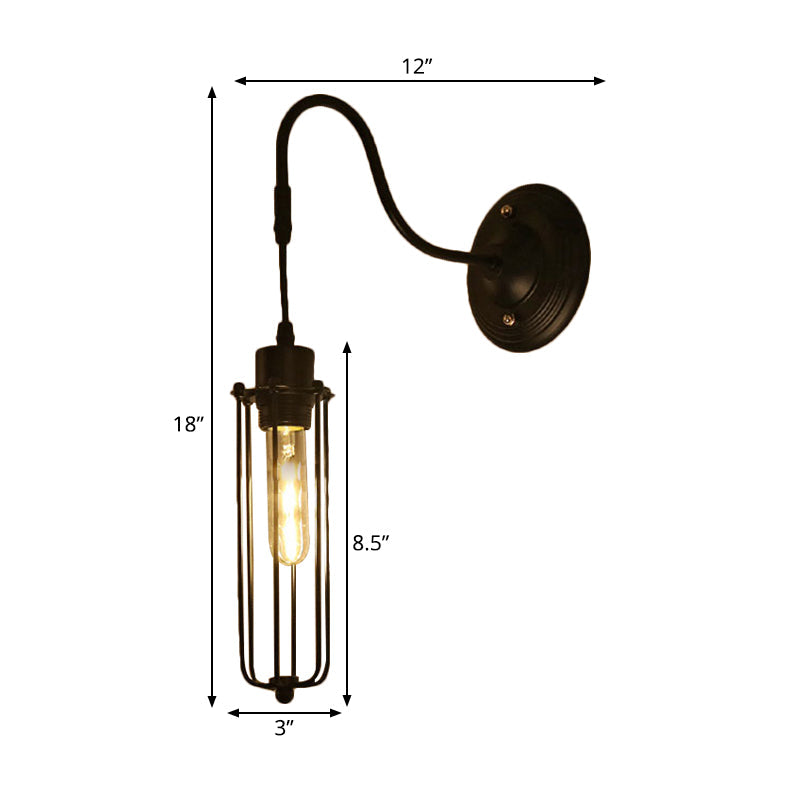 BowLift | Metal Cylinder/Hexagonal Engaged Wall Lamp Farm 1 Lamp Restaurant Wall Mount Fixture in Black
