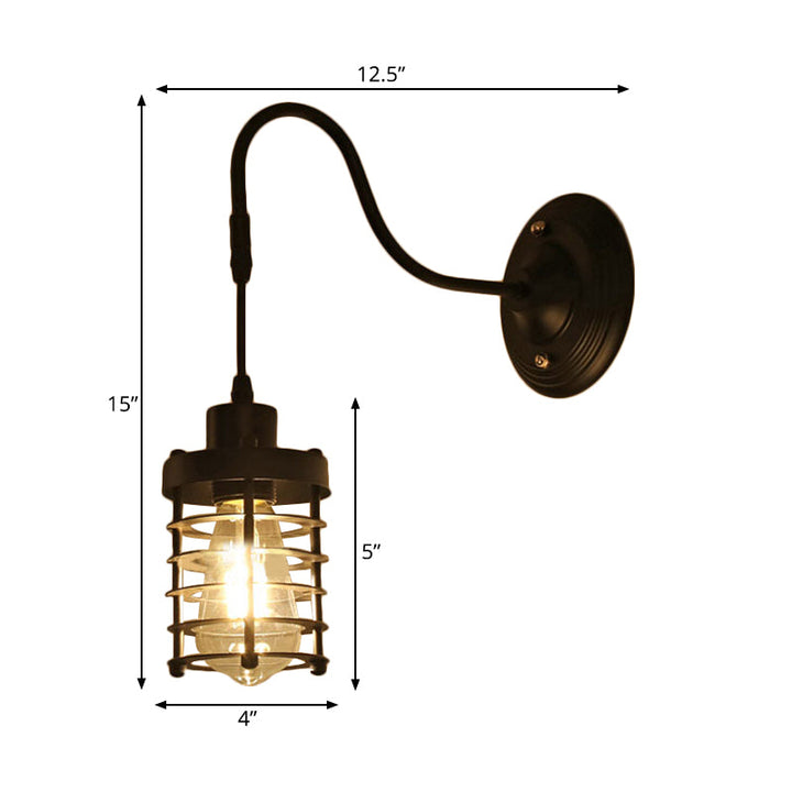 BowLift | Metal Cylinder/Hexagonal Engaged Wall Lamp Farm 1 Lamp Restaurant Wall Mount Fixture in Black