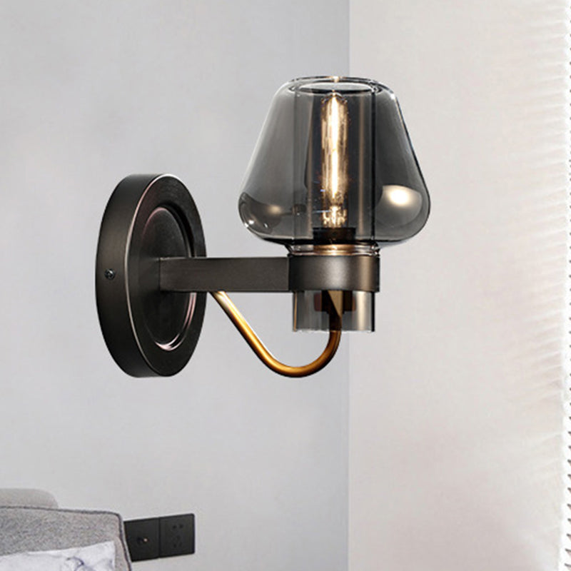 BowLift | Black Single-Lamp Wall Light Modern Smoke Glass Mushroom Lighting for the Bedroom