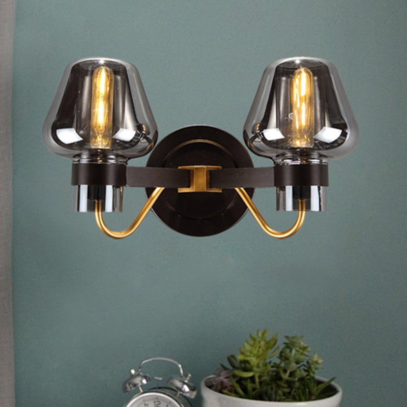 BowLift | 2-Light Wall Lighting with Mushroom Shade Smoke Glass Modern Bedroom Wall Lamp Lighting Fixture