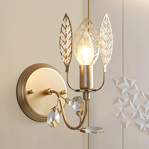 BowLift | Modernism 1 Light Wall Lamp with Crystal Leaf Bronze Branch Wall Mounted Light for Bedroom