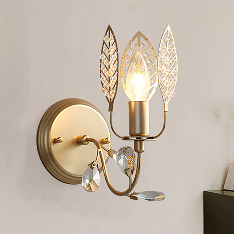 BowLift | Modernism 1 Light Wall Lamp with Crystal Leaf Bronze Branch Wall Mounted Light for Bedroom