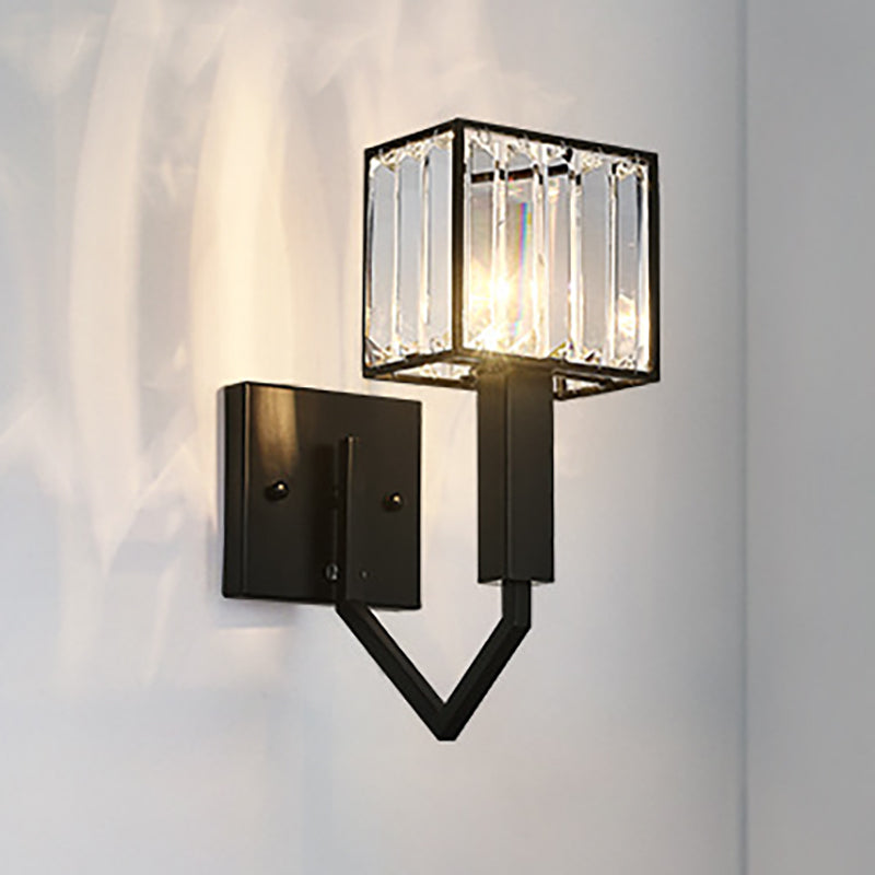 BowLift | Black Version Rectangular Wall Lamp Modernist Style 1 Light Clear Crystal and Metal Wall Sconce
