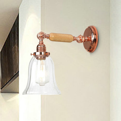 BowLift | Clear Prism Glass Wood Wall Light Bell 1-Light Vintage Style Wall Lamp Light with Retractable Arm