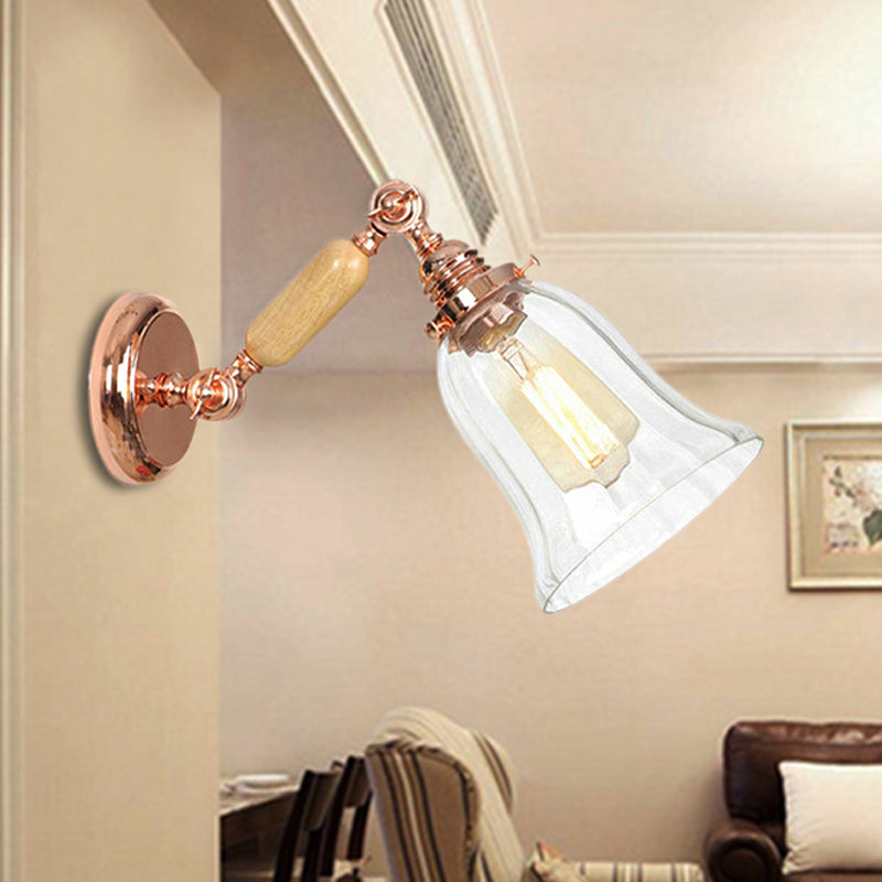 BowLift | Clear Prism Glass Wood Wall Light Bell 1-Light Vintage Style Wall Lamp Light with Retractable Arm