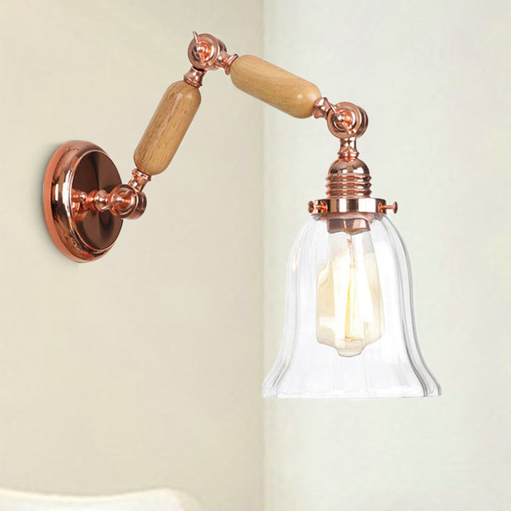 BowLift | Single beam wall light with flared shade clear prismatic glass farmhouse bedroom wall light fixture